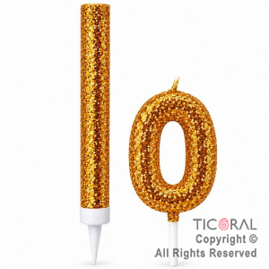 SET BENGALA Y VELA NUMERAL NUMERO 0 CON GIBRE ORO